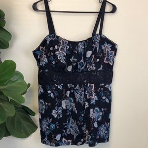 Torrid Black and blue paisley babydoll top